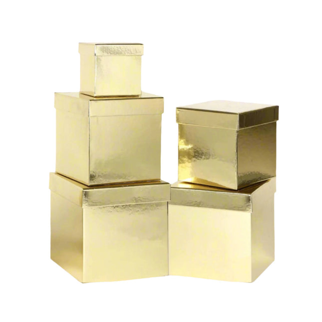 Posh Paper Gift Boxes, Christmas Gift Boxes, Gold - Pack of 5