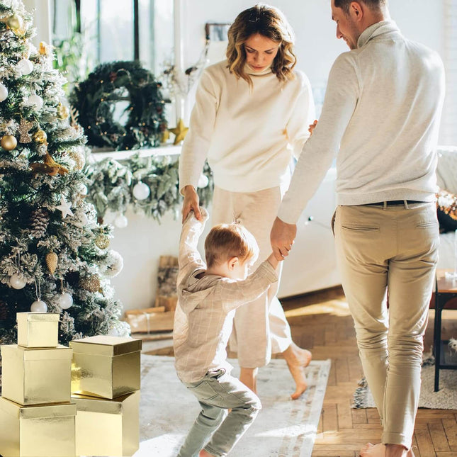 Posh Paper Gift Boxes, Christmas Gift Boxes, Gold - Pack of 5
