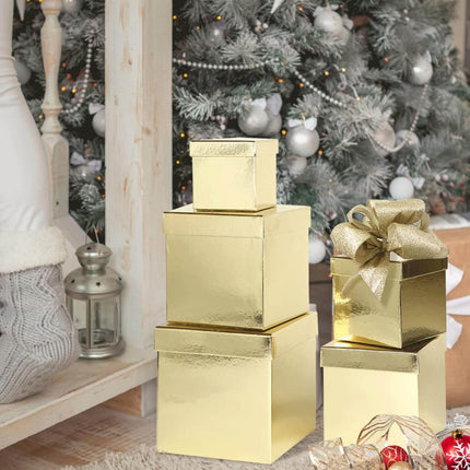Posh Paper Gift Boxes, Christmas Gift Boxes, Gold - Pack of 5