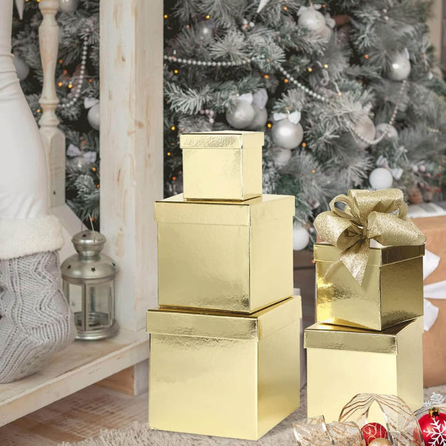 Posh Paper Gift Boxes, Christmas Gift Boxes, Gold - Pack of 5