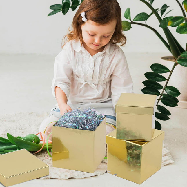 Posh Paper Gift Boxes, Christmas Gift Boxes, Gold - Pack of 5