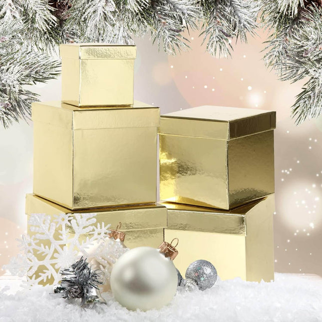 Posh Paper Gift Boxes, Christmas Gift Boxes, Gold - Pack of 5