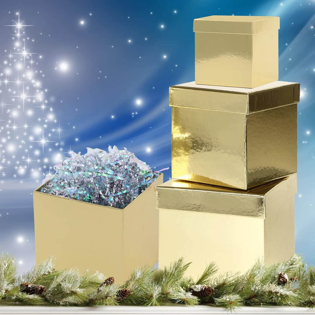Posh Paper Gift Boxes, Christmas Gift Boxes, Gold - Pack of 5