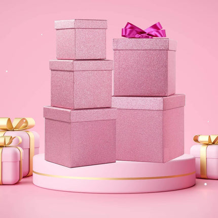 Posh Paper Gift Boxes, Christmas Gift Boxes, Pink - Pack of 5