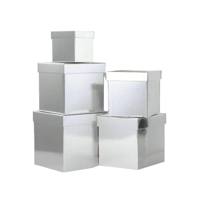 Posh Paper Gift Boxes, Christmas Gift Boxes, Silver - Pack of 5
