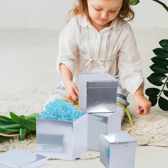 Posh Paper Gift Boxes, Christmas Gift Boxes, Silver - Pack of 5