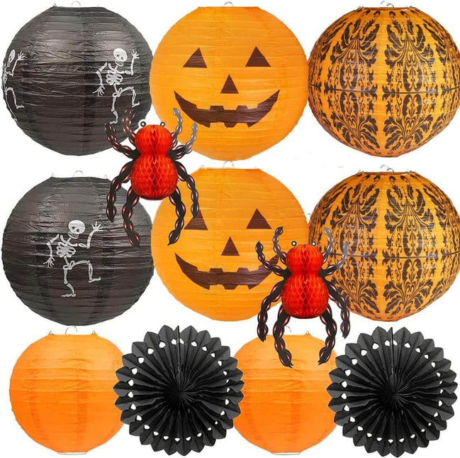Halloween Decoration Honeycomb Jack-O'-Lanterns Party Set, 12Pcs