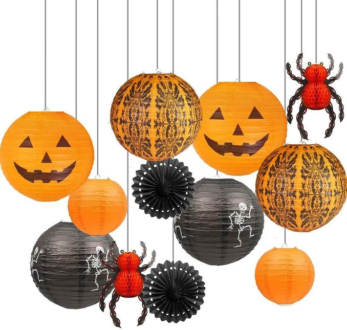 Halloween Decoration Honeycomb Jack-O'-Lanterns Party Set, 12Pcs