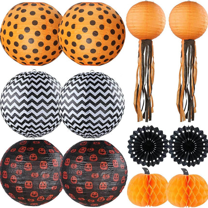 Halloween Decoration Pumpkin Honeycomb Paper Lantern Party Set, 12Pcs