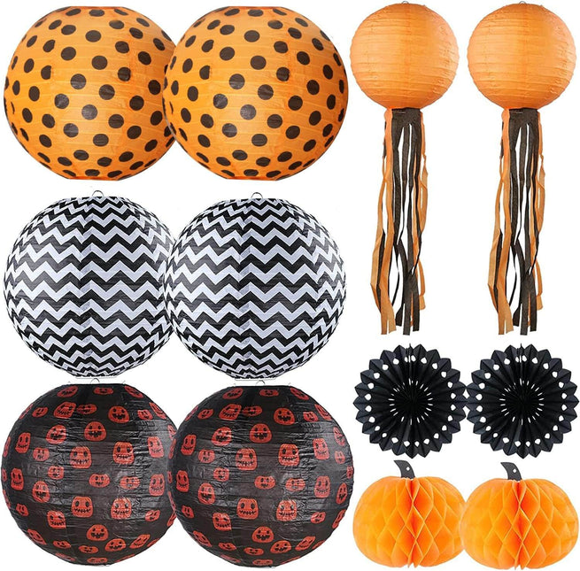 Halloween Decoration Pumpkin Honeycomb Paper Lantern Party Set, 12Pcs