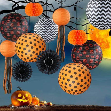 Halloween Decoration Pumpkin Honeycomb Paper Lantern Party Set, 12Pcs