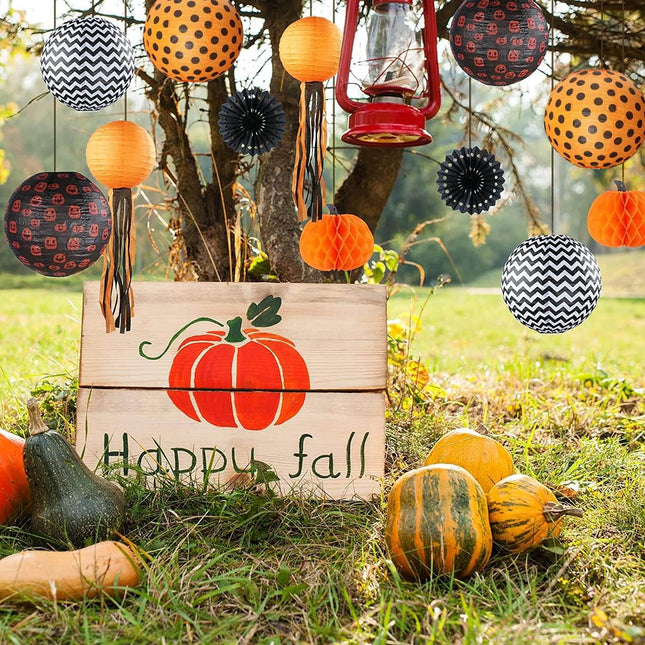 Halloween Decoration Pumpkin Honeycomb Paper Lantern Party Set, 12Pcs