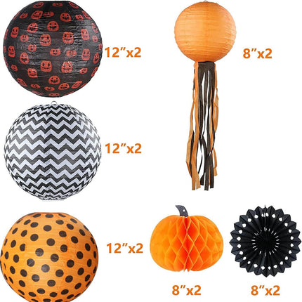 Halloween Decoration Pumpkin Honeycomb Paper Lantern Party Set, 12Pcs
