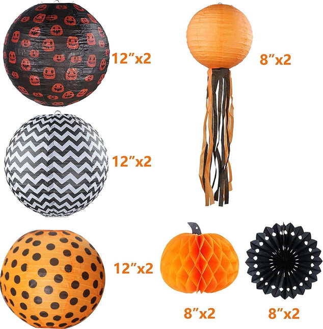 Halloween Decoration Pumpkin Honeycomb Paper Lantern Party Set, 12Pcs