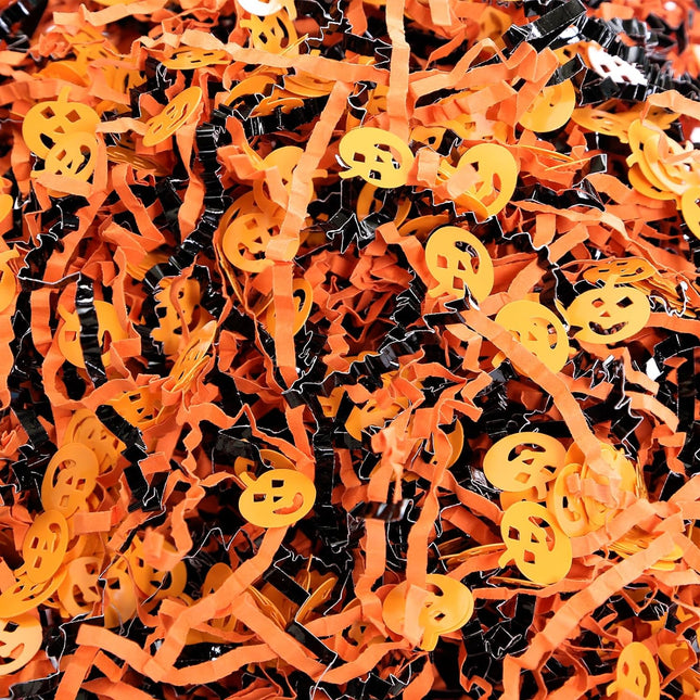 Posh Paper Halloween Themed Crinkle Paper, Pumpkin Faces Matallic Crinkle Shredded Paper