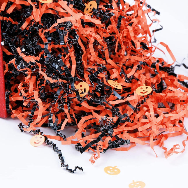 Posh Paper Halloween Themed Crinkle Paper, Pumpkin Faces Matallic Crinkle Shredded Paper