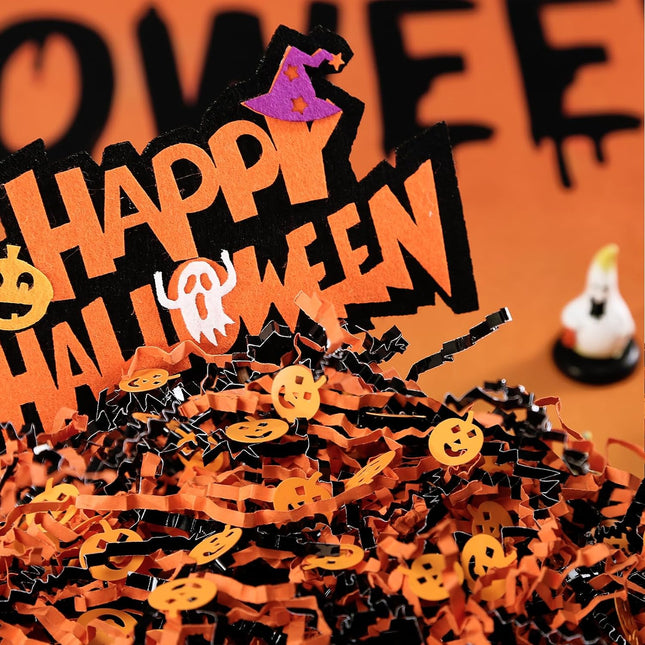 Posh Paper Halloween Themed Crinkle Paper, Pumpkin Faces Matallic Crinkle Shredded Paper