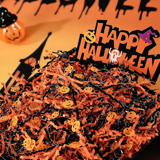 Posh Paper Halloween Themed Crinkle Paper, Pumpkin Faces Matallic Crinkle Shredded Paper