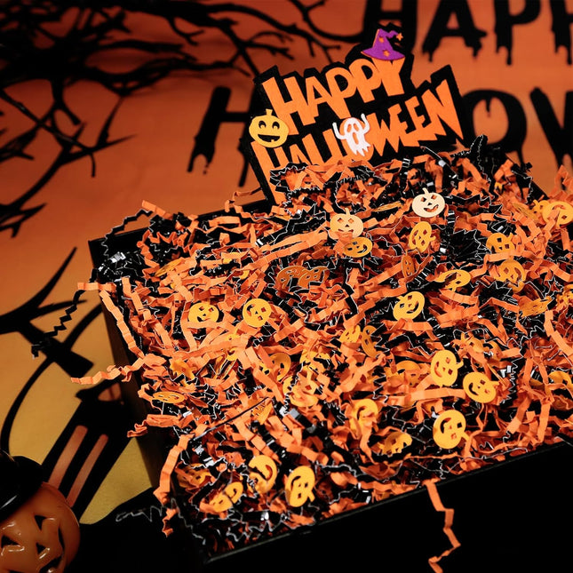 Posh Paper Halloween Themed Crinkle Paper, Pumpkin Faces Matallic Crinkle Shredded Paper