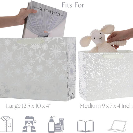 Posh Paper Large Present Gift Bags, Silver Paper Gift Bags Bulk Order