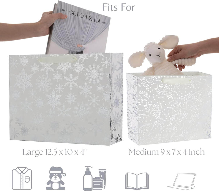 Posh Paper Large Present Gift Bags, Silver Paper Gift Bags Bulk Order