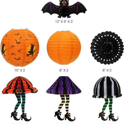 Halloween Decoration Pumpkin Paper Lantern and Magical Witch Party Set, 12Pcs