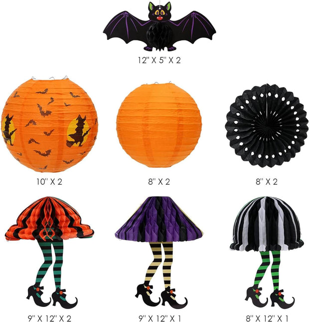 Halloween Decoration Pumpkin Paper Lantern and Magical Witch Party Set, 12Pcs