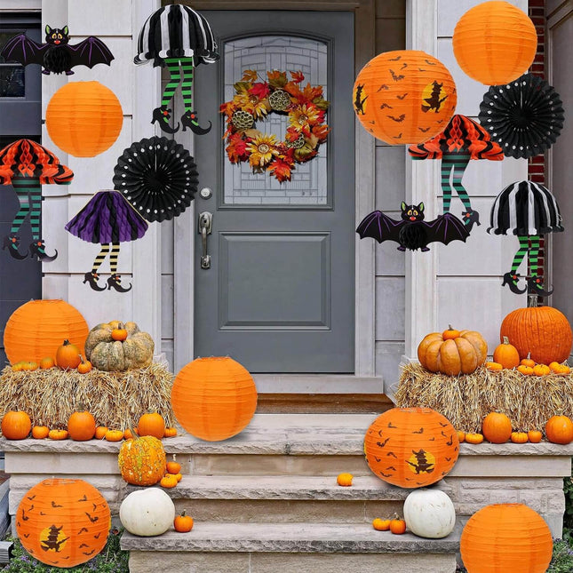 Halloween Decoration Pumpkin Paper Lantern and Magical Witch Party Set, 12Pcs
