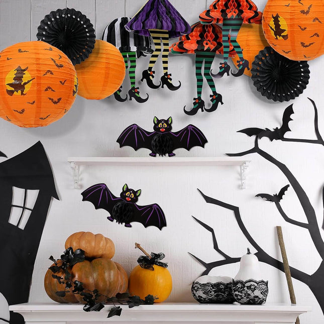 Halloween Decoration Pumpkin Paper Lantern and Magical Witch Party Set, 12Pcs