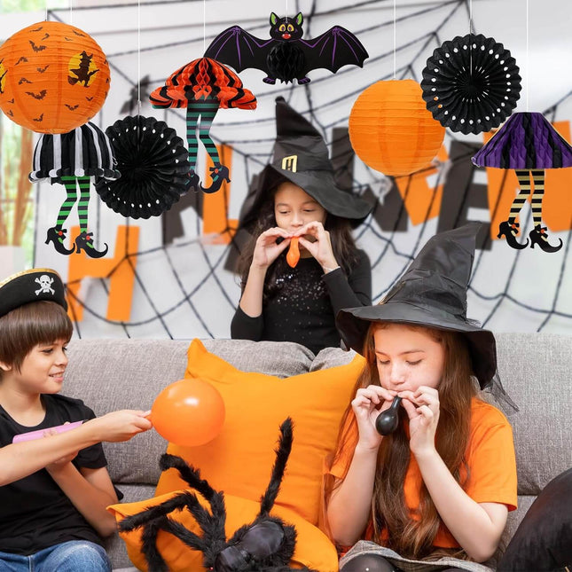 Halloween Decoration Pumpkin Paper Lantern and Magical Witch Party Set, 12Pcs