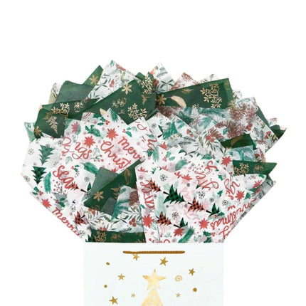 Posh Paper Bulk Tissue Paper, 20" x 14", Pack of 100, Christmas Red Green