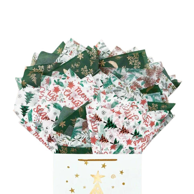 Posh Paper Bulk Tissue Paper, 20" x 14", Pack of 100, Christmas Red Green