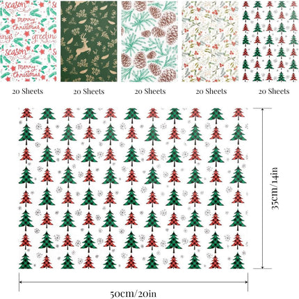 Posh Paper Bulk Tissue Paper, 20" x 14", Pack of 100, Christmas Red Green