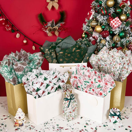 Posh Paper Bulk Tissue Paper, 20" x 14", Pack of 100, Christmas Red Green
