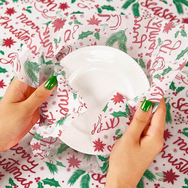 Posh Paper Bulk Tissue Paper, 20" x 14", Pack of 100, Christmas Red Green