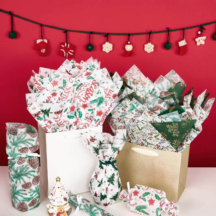 Posh Paper Bulk Tissue Paper, 20" x 14", Pack of 100, Christmas Red Green