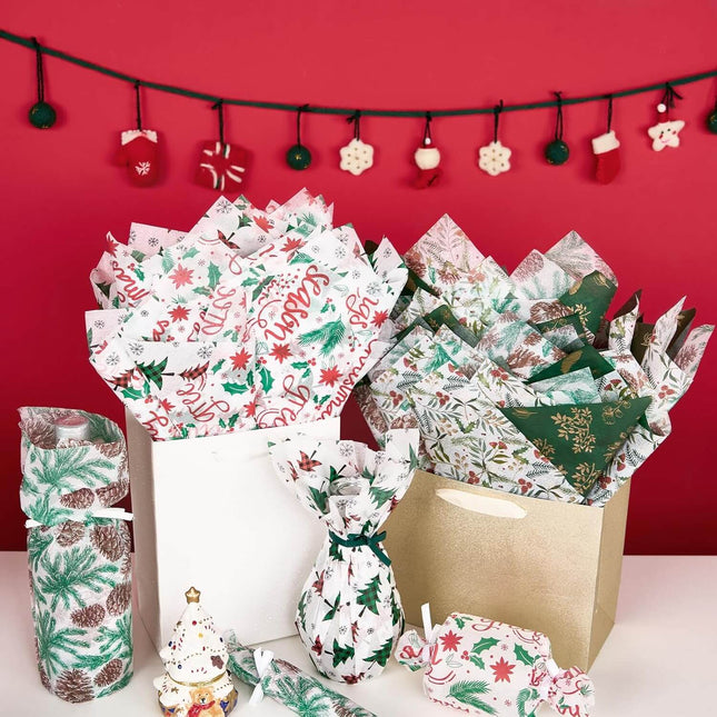Posh Paper Bulk Tissue Paper, 20" x 14", Pack of 100, Christmas Red Green