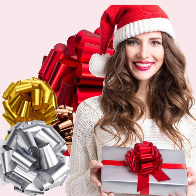 Posh Paper Ribbon Bows, Red Pink Gold Silver Gift Pull Bows, Pack of 48