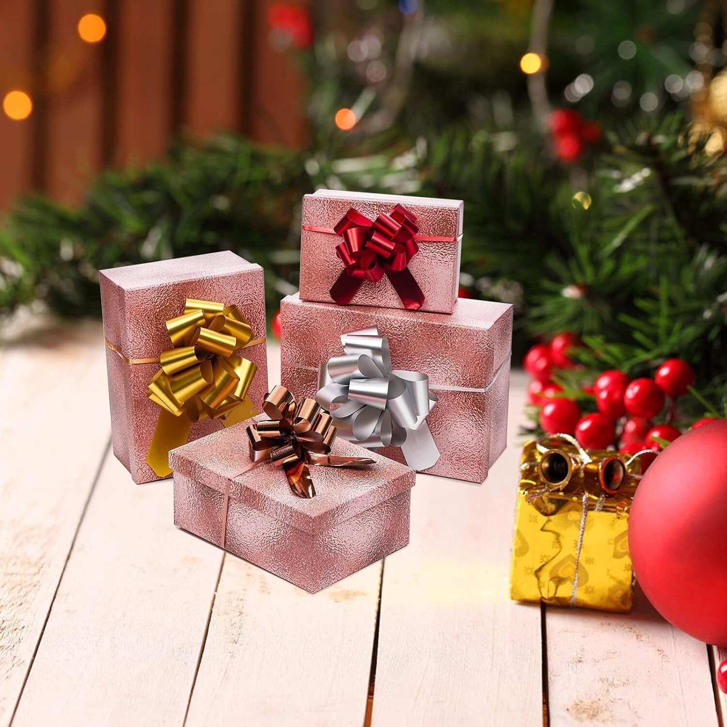 Posh Paper Ribbon Bows, Red Pink Gold Silver Gift Pull Bows, Pack of 48