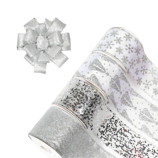 Posh Paper White Ribbons, Christmas Ribbons Wired, 2 1⁄2“ x 40 Yards
