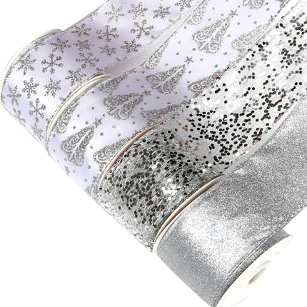 Posh Paper White Ribbons, Christmas Ribbons Wired, 2 1⁄2“ x  40 Yards