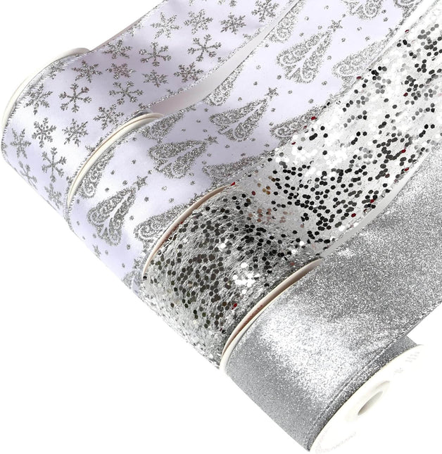 Posh Paper White Ribbons, Christmas Ribbons Wired, 2 1⁄2“ x  40 Yards