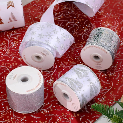 Posh Paper White Ribbons, Christmas Ribbons Wired, 2 1⁄2“ x  40 Yards
