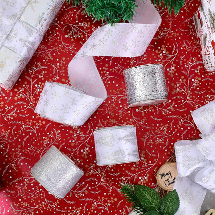 Posh Paper White Ribbons, Christmas Ribbons Wired, 2 1⁄2“ x  40 Yards