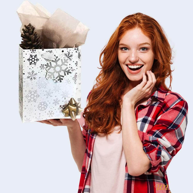 Posh Paper 9 1⁄4“ Christmas Gift Bags, Medium Size, Metallic Silver
