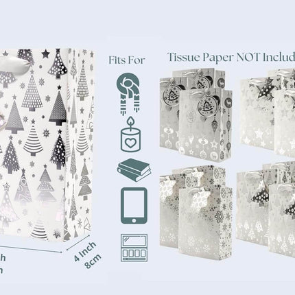 Posh Paper 9 1⁄4“ Christmas Gift Bags, Medium Size, Metallic Silver