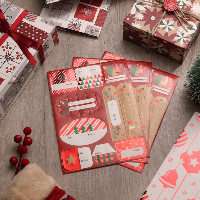 Red Foiled Christmas Soft Gift Boxes w/Stickers for Gift Wrapping, Pack of 12