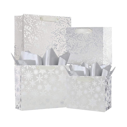 Silver Medium and Large Gift Bags, Pack of 12