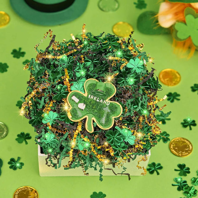 St Patricks Day Crinkle Cut Paper w/Clover Confetti, 1lb