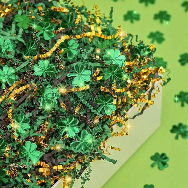 St Patricks Day Crinkle Cut Paper w/Clover Confetti, 1lb